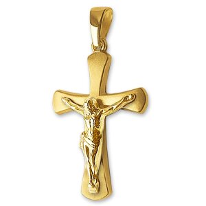 Goldener Anh&auml;nger Jesus Kreuz 21 mm matt und gl&auml;nzend  breiter werdend 333 Gold