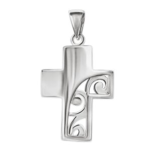 Silberner Kreuz 19 mm gewölbt glänzend rechts offen elegant verschnörkelt Echt Silber 925