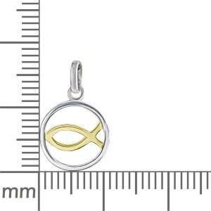 Ichthys Anh&auml;nger, sehr klein, Fischsymbol im Ring 11mm, Fisch zum Teil vergoldet Echt Silber 925