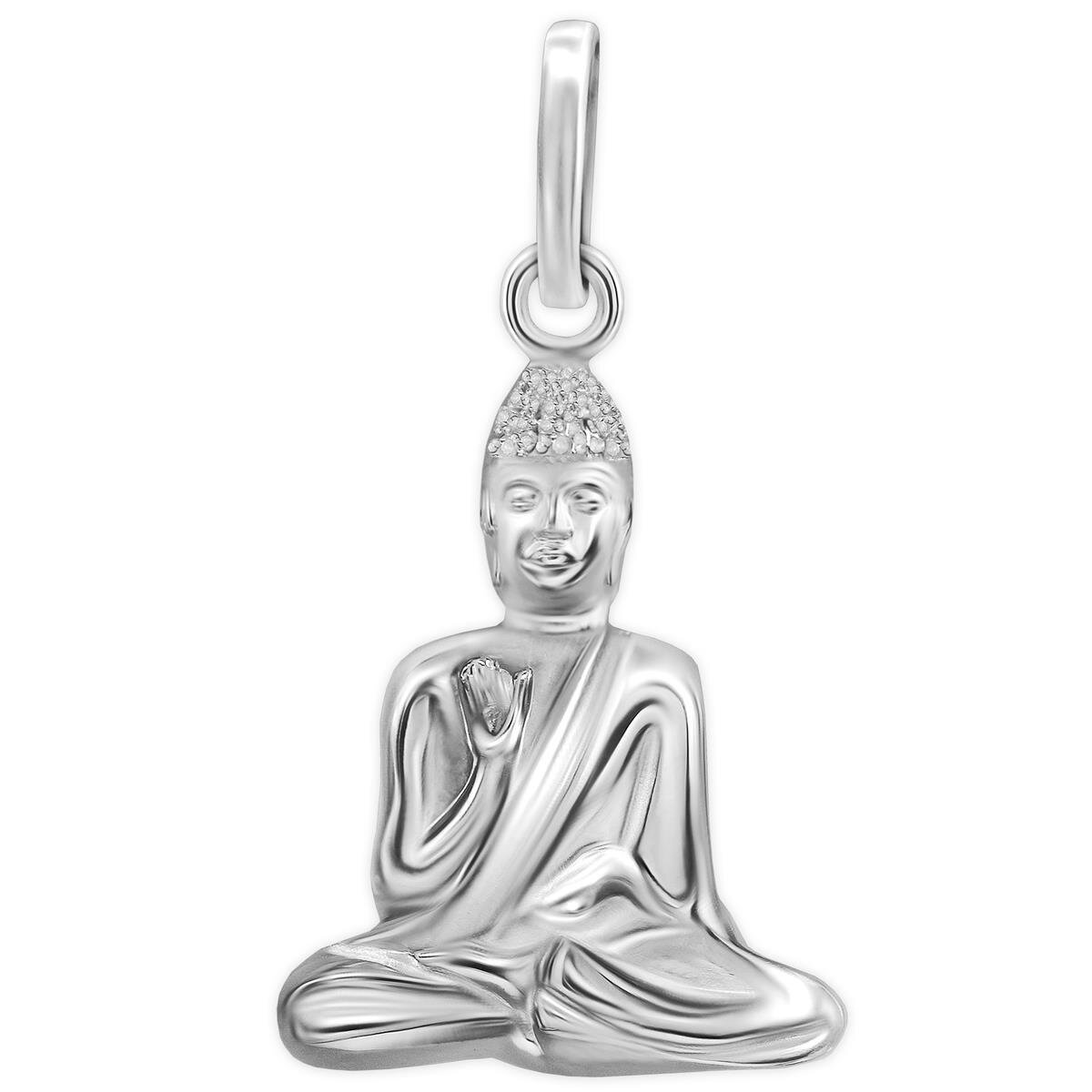 Silberner Anh&auml;nger Buddha schmal sitzend hochgl&auml;nzend poliert Echt Silber 925