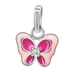 Silberner Anh&auml;nger Schmetterling rosa pink lackiert...