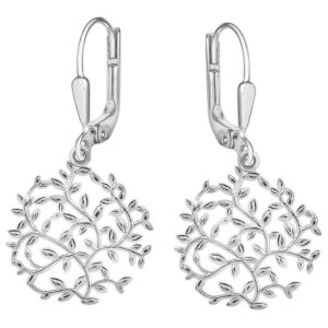 Silberne Ohrringe 35 mm Blätter rund floral glänzend Echt Silber 925