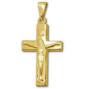 Goldener Anh&auml;nger Jesus Kreuz 21 mm schlicht und gl&auml;nzend 333 Gold