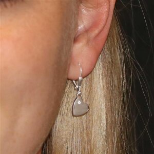 Silberne Herz Ohrhänger 25 mm seitlich hängend Zirkonia weiß Echt Silber 925