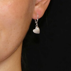 Silberne Herz Ohrhänger 25 mm seitlich hängend Zirkonia weiß Echt Silber 925