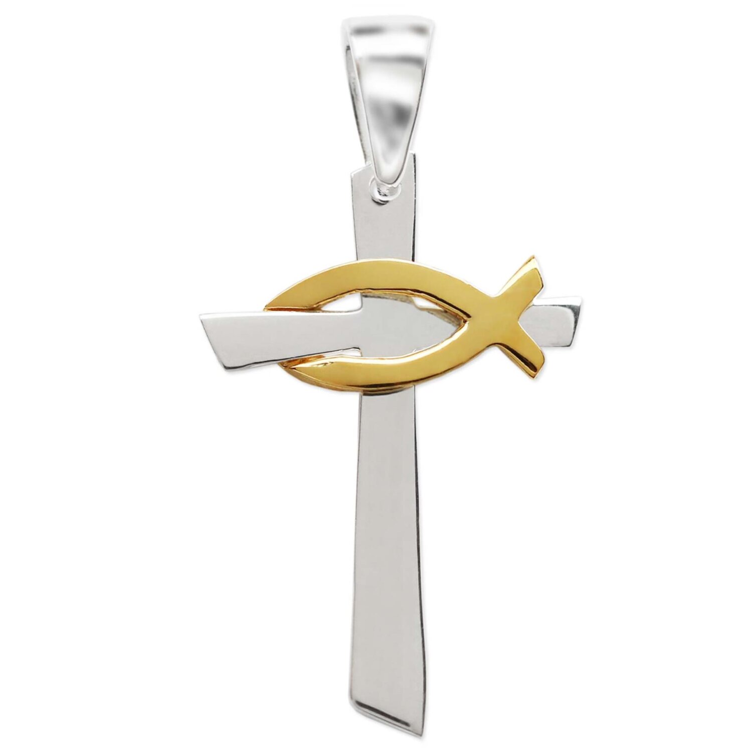 Anhänger Ichtys Kreuz teilvergoldet Fischsymbol bicolor Echt Silber 925