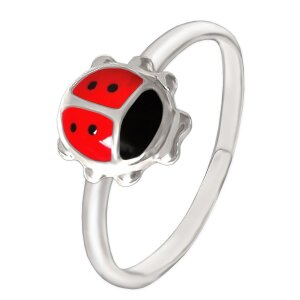 Marienk&auml;fer Ring rot schwarz lackiert gl&auml;nzend Echt Silber 925 einstellbare Gr&ouml;&szlig;e
