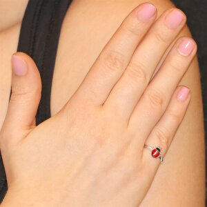 Marienkäfer Ring rot schwarz lackiert glänzend Echt Silber 925 einstellbare Größe