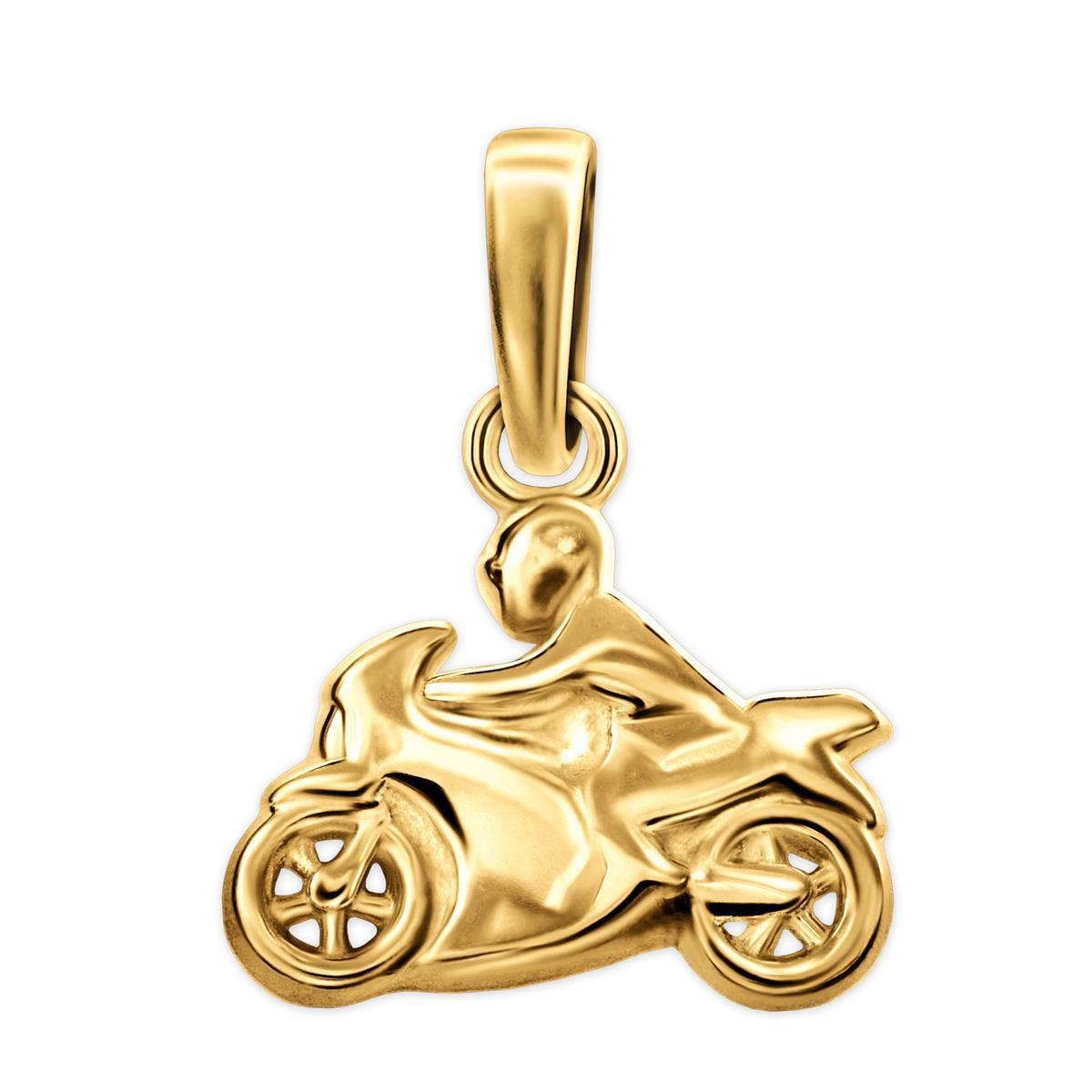 Vergoldeter Anhänger Motorradfahrer glänzend Sterling Silber 925 goldplattiert