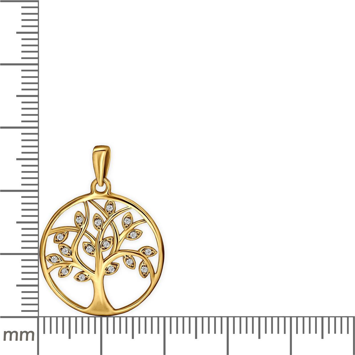 Anhänger Lebensbaum Ø 20 mm Zirkonias als Blätter oval Sterling 925 Silber Gold-platiert