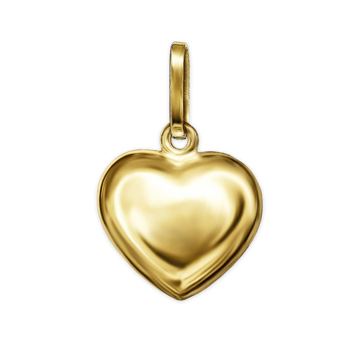 Goldener Anhänger Herz 10 mm schlicht leich gewölbt hochglänzend poliert STERLING SILBER 925 Gold-plattiert