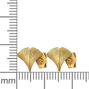 Goldene Ohrstecker Ginkgo Blatt 9 mm schlicht matt Echt Silber 925 vergoldet