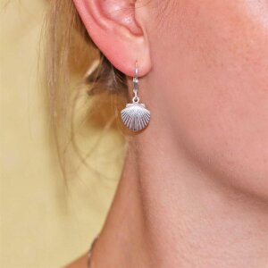 Silberne Ohrringe Muschel 29 mm gl&auml;nzend plastisch 925 Echt Silber