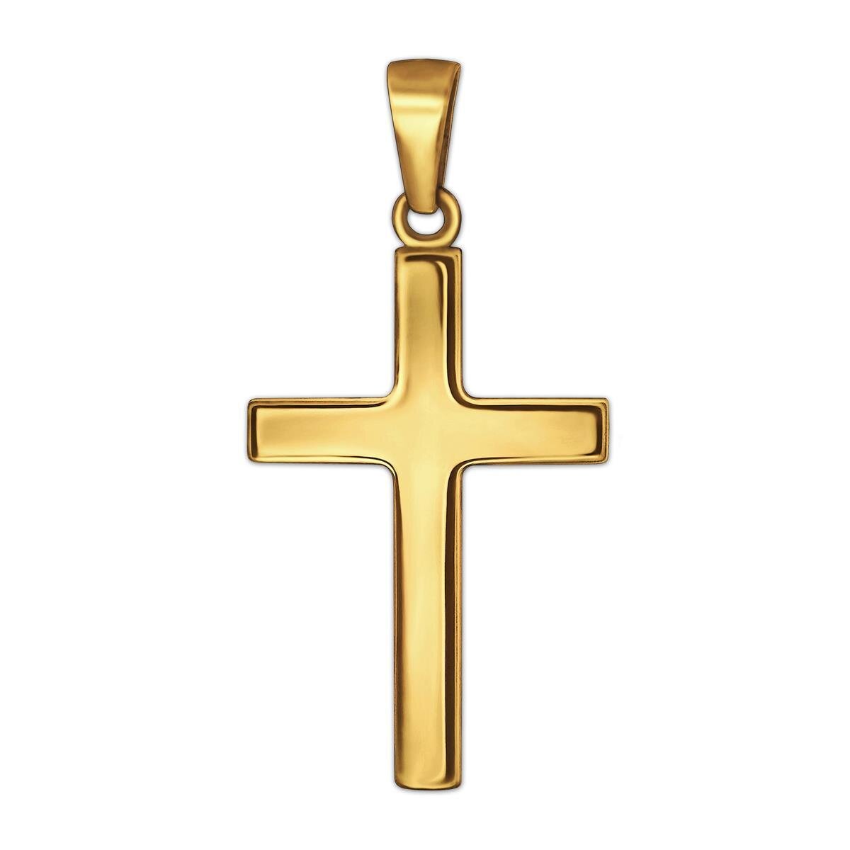 Goldener Anh&auml;nger Kreuz 21 mm schlicht gl&auml;nzend Gold-plattiert Sterling Silber 925