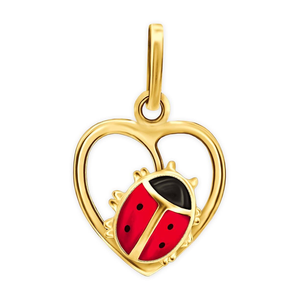 Goldenes Herz mit Marienkäfer rot und schwarz Echt Silber 925 vergoldet