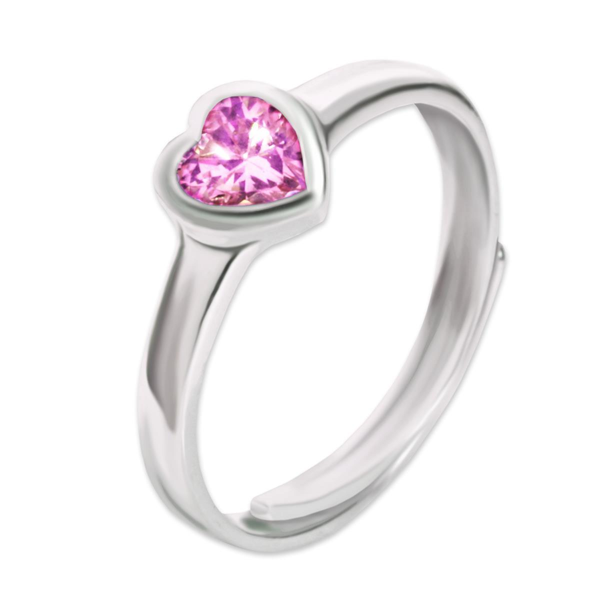 Mädchen Ring mit Zirkonia Herz pink rosa Echt Silber 925 einstellbare Größe