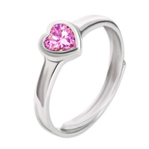 Silberner Ring mit Zirkonia Herz pink rosa Echt Silber 925 einstellbare Gr&ouml;&szlig;e