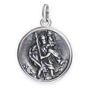 Anhänger Heiliger Christopherus 17 mm antik geschwärzt Echt Silber 925 Schutzpatron der Reisenden