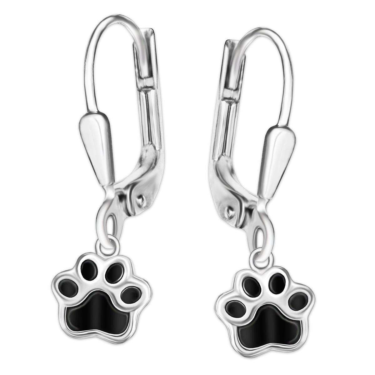 Ohrringe als Hänger 24 mm mit kleiner Hundepfote 8 mm schwarz lackiert Echt Silber 925