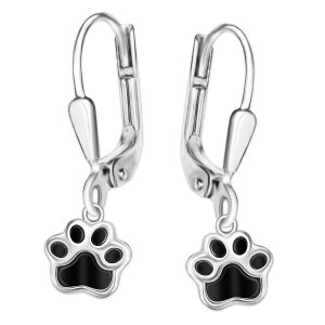 Silberne Ohrringe 24 mm Hundepfote schwarz lackiert Echt...