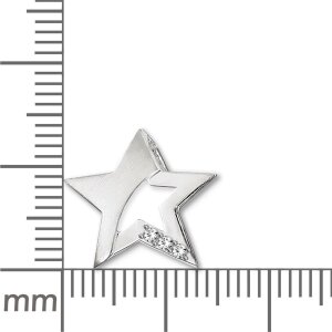 Silberner Stern 15 mm matt und gl&auml;nzend mit 3 Zirkonias Sterling Silber 925 mit Gravur