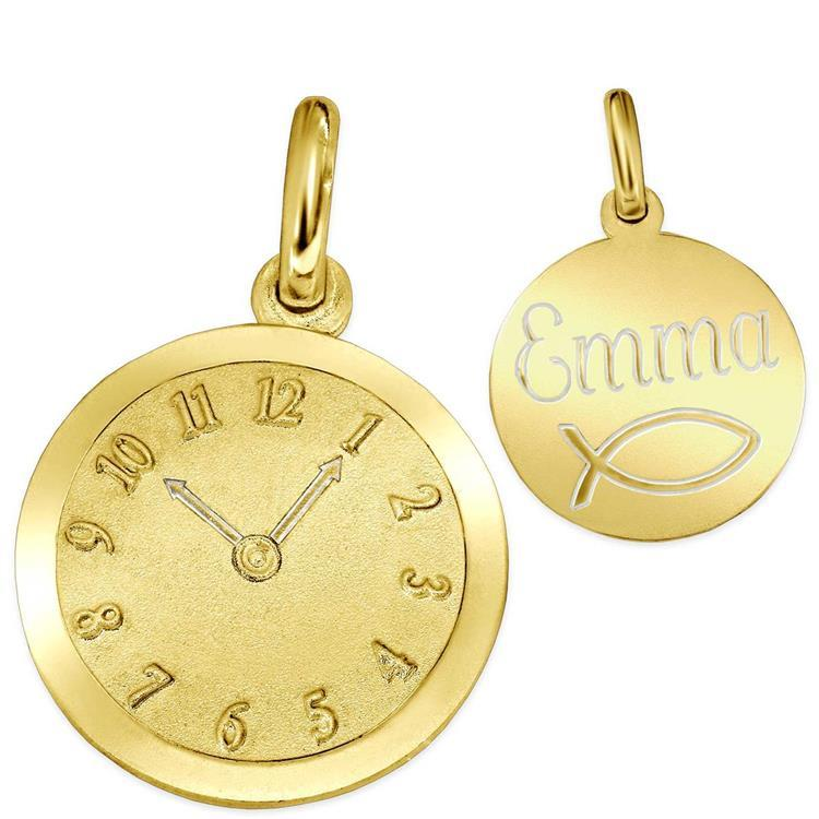 Silberner Anhänger Geburts-Uhr matt und glänzend vergoldet Sterling Silber 925