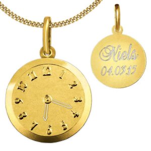 Silberner Anh&auml;nger Geburts-Uhr matt und gl&auml;nzend vergoldet Sterling Silber 925