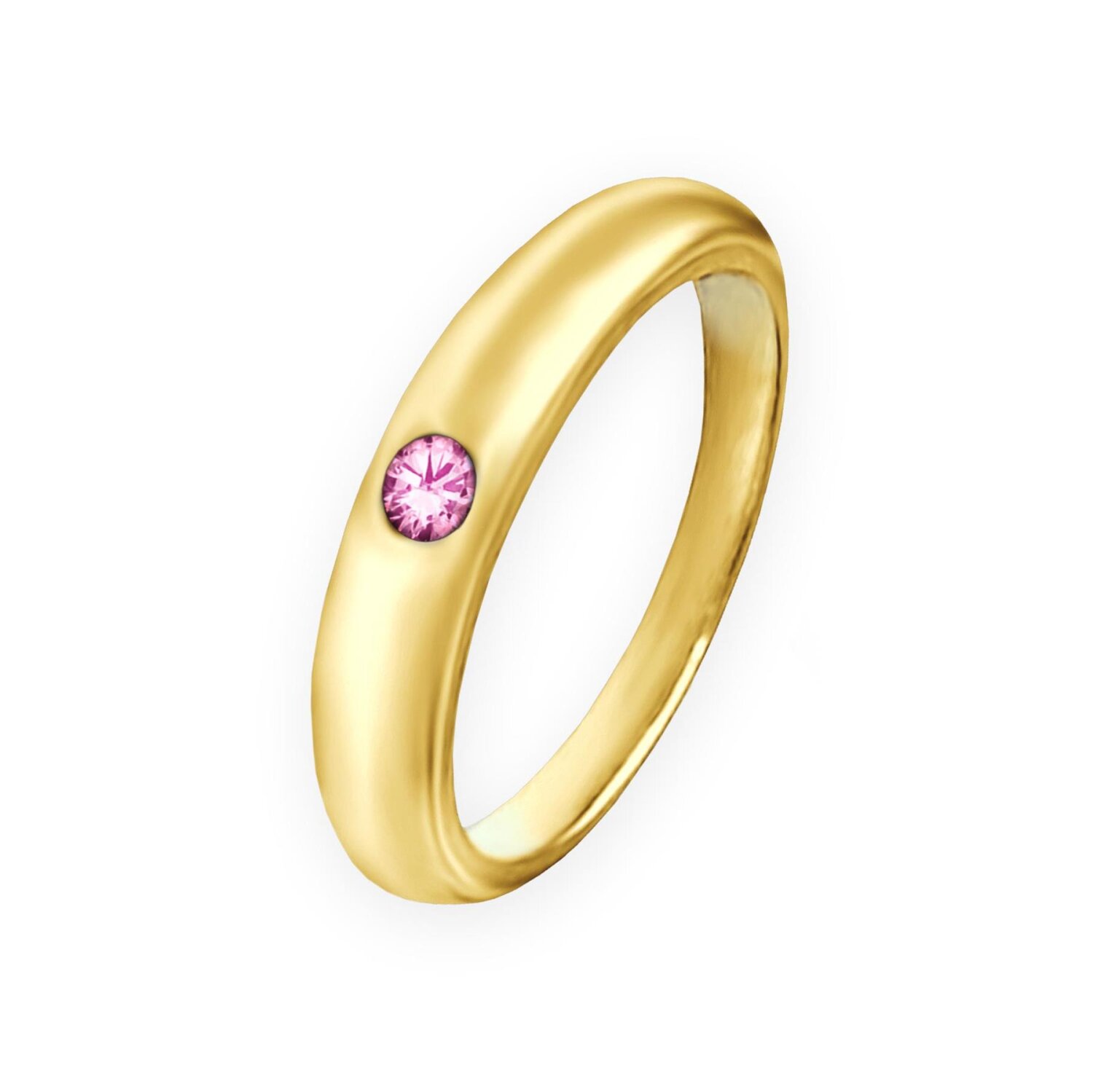 Vergoldeter Taufring schlicht Zirkonia rosa Silber 925 Gold-plattiert