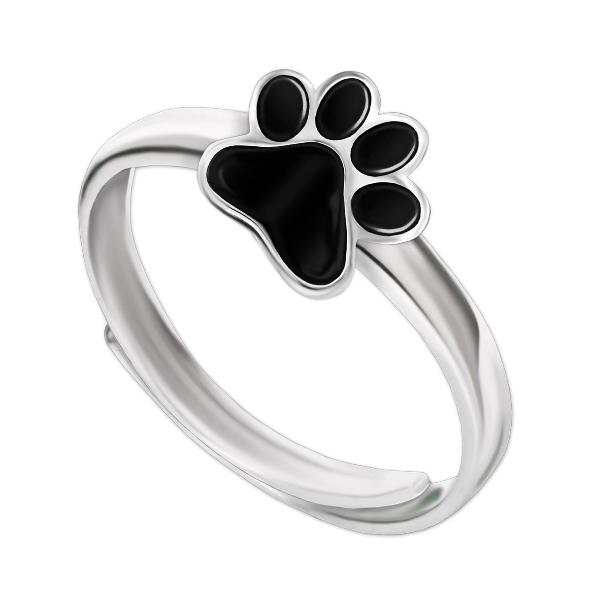 Hunde Pfote Ring schwarz lackiert glänzend 925 Sterling Silber universell einstellbare Größe
