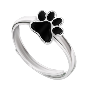 Hunde Pfote Ring schwarz lackiert glänzend 925 Sterling...