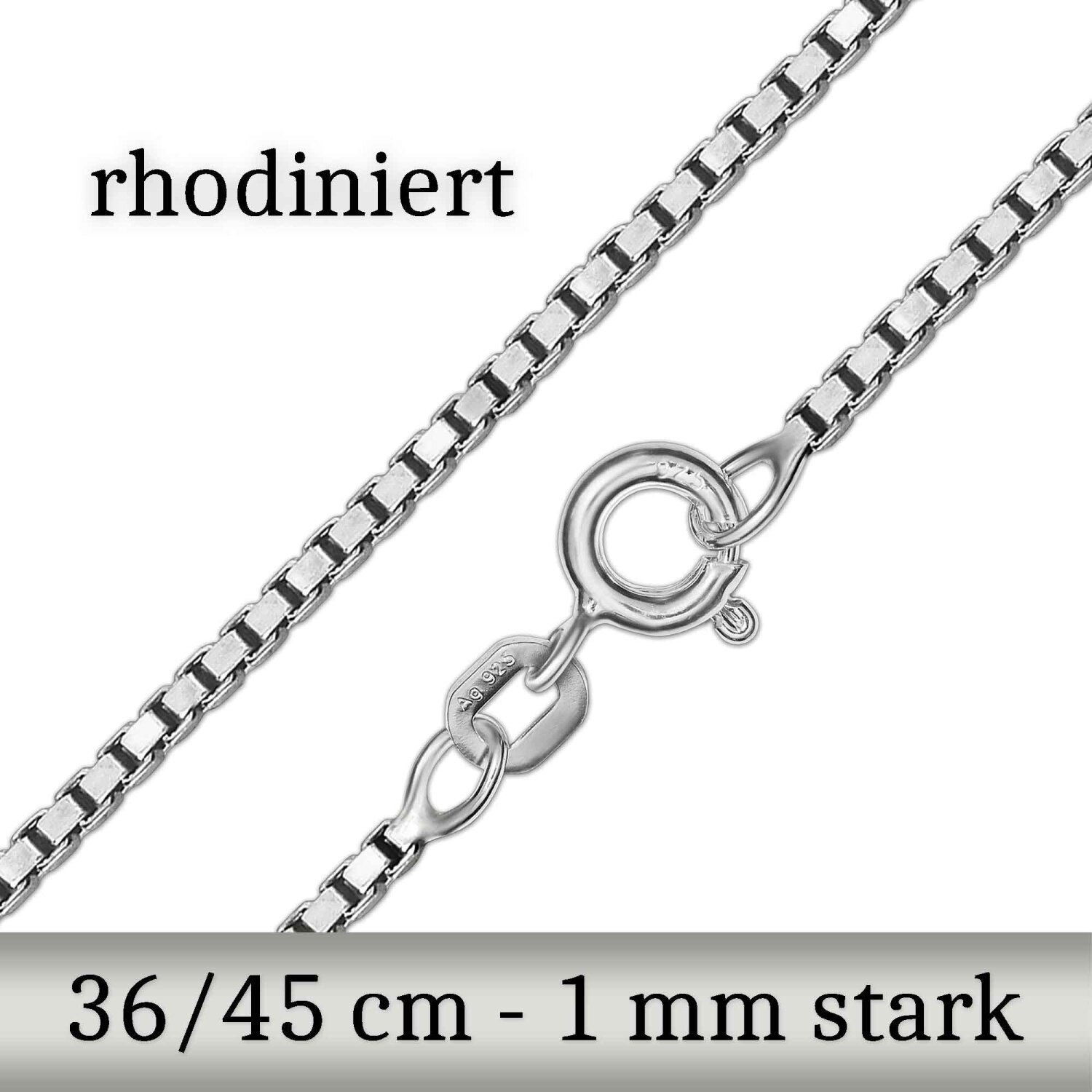 Rhodinierte Silberne Veneziakette 1 mm breit in w&auml;hlbarer L&auml;nge Sterling Silber 925