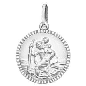 Silberner Anh&auml;nger Christopherus &Oslash; 16 mm Rand gemustert Echt Silber 925 mit Gravur