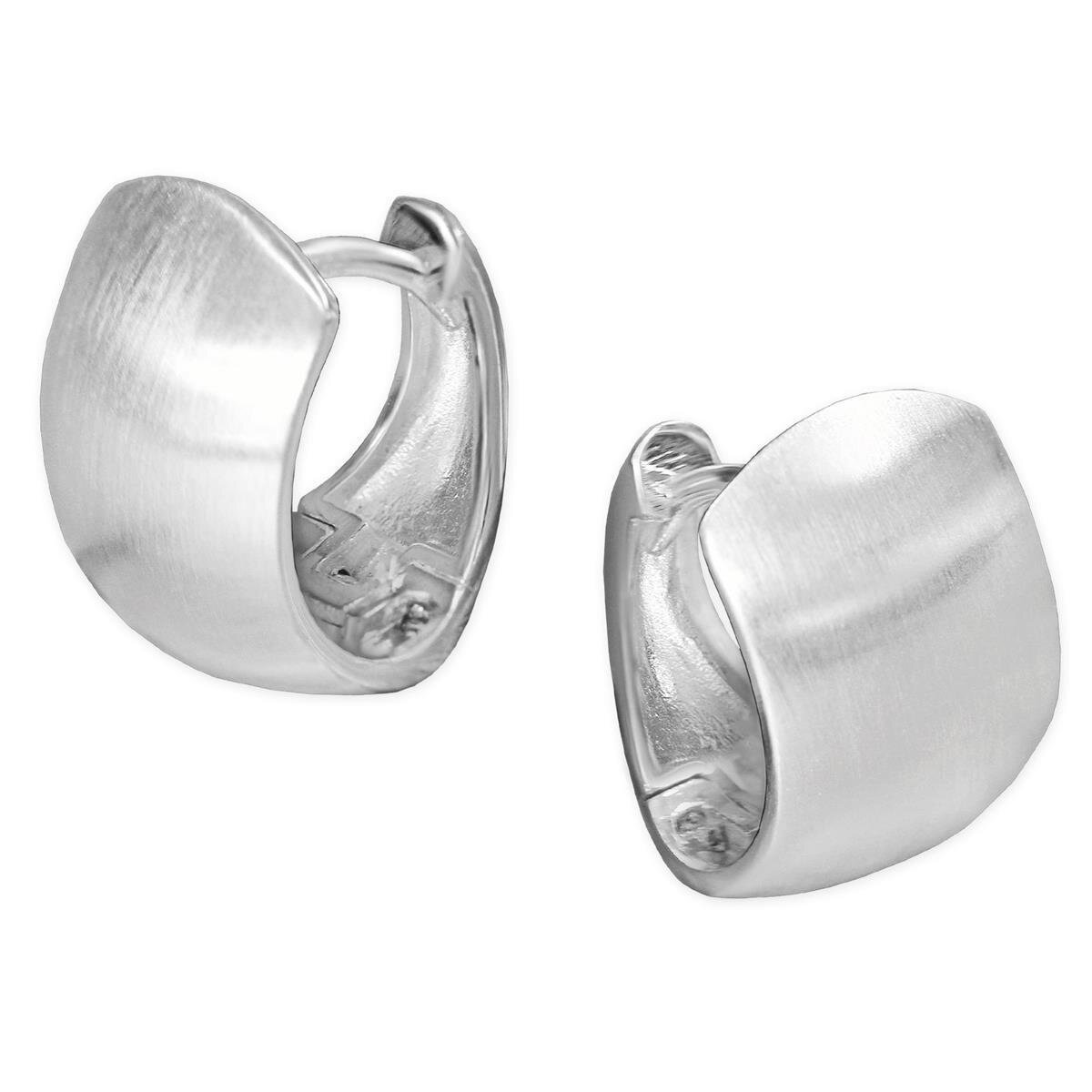 Silberne Damen Creolen 14 mm breite Form seidenmatt Echt Silber 925