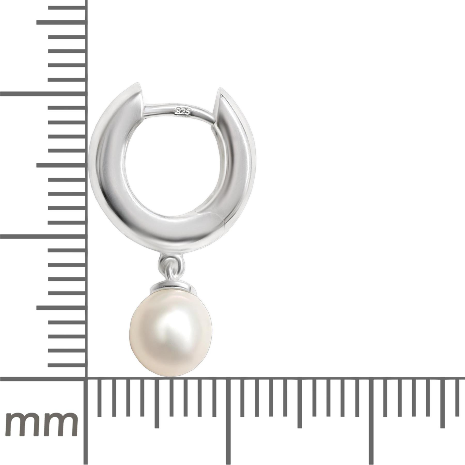Silberne Creolen 21 x 12 mm mit hängender Perle matt schimmernd 925 Sterling Silber