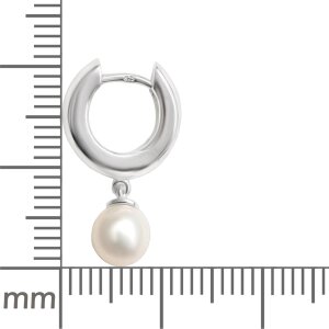 Silberne Creolen 21 x 12 mm mit h&auml;ngender Perle matt schimmernd 925 Sterling Silber