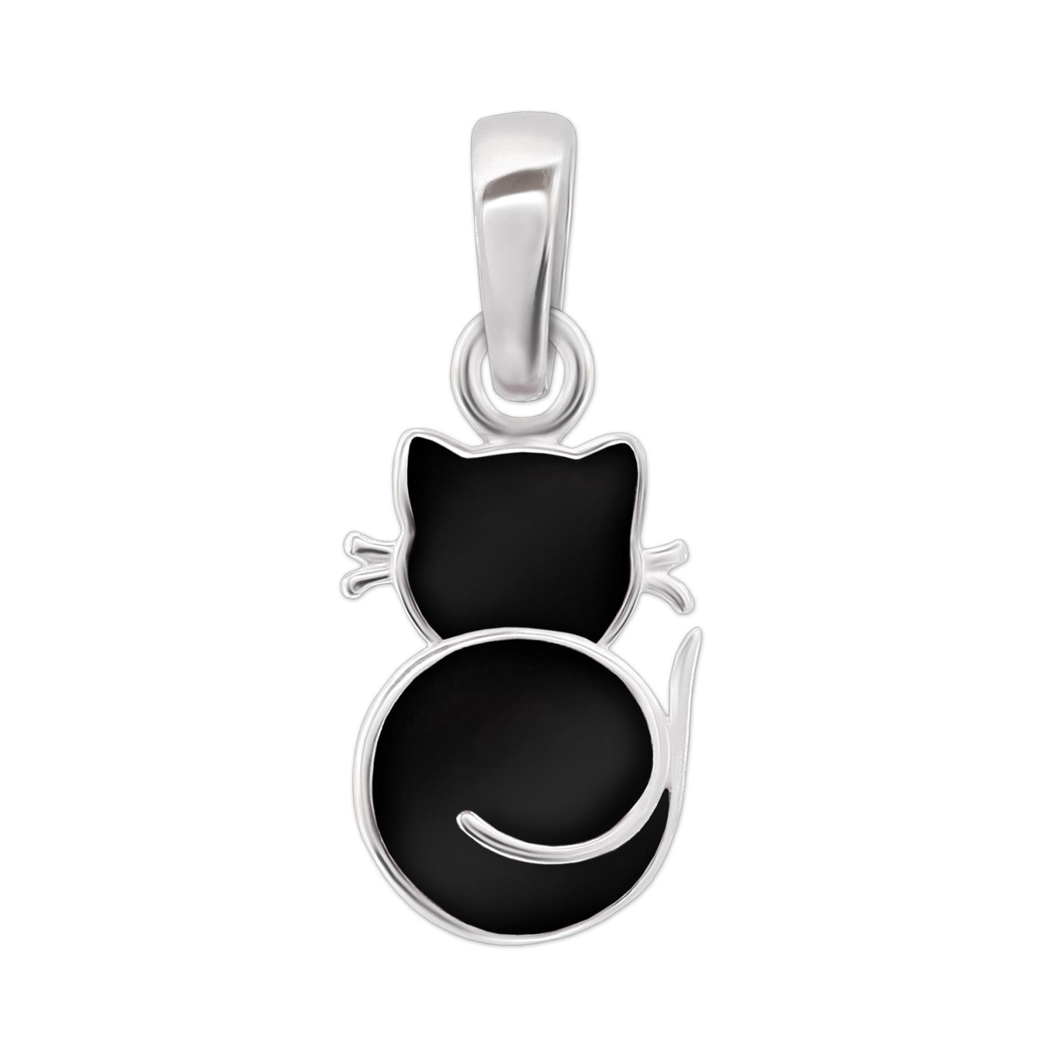 Anhänger kleine Katze 10mm schwarzer Kater gekringelt schlicht glänzend Echt Silber 925