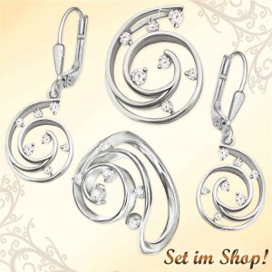 Silberner Ring Florales Muster als Kringel viele Zirkonia 925 Sterling Silber