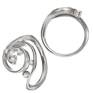 Silberner Ring Florales Muster als Kringel viele Zirkonia Echt Silber 925