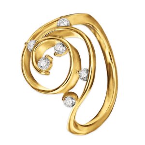 Goldener Ring Florales Muster als Kringel viele Zirkonia Echt Silber 925 vergoldet
