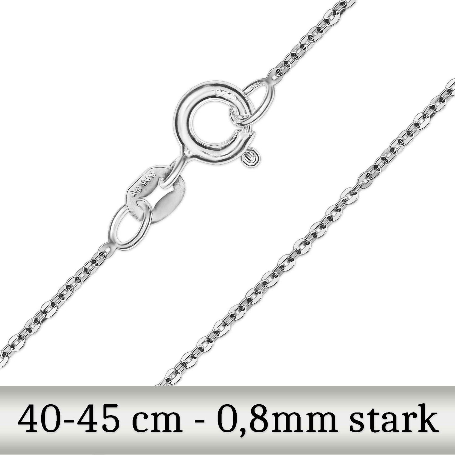 Silberne Ankerkette lang 0,8 mm breit Echt Silber 925 in wählbarer Länge