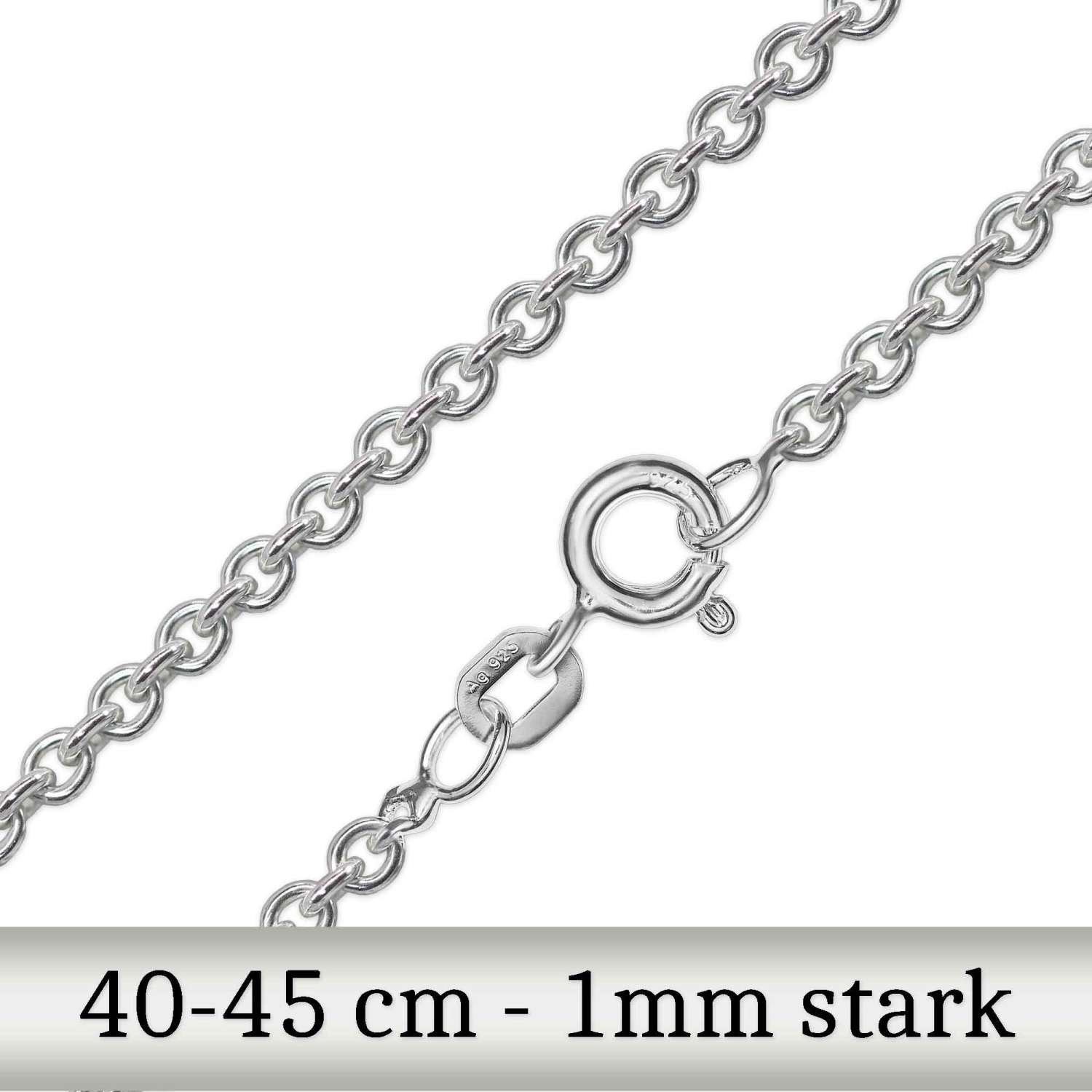 Silberne Erbskette lang 1 mm breit Sterling Silber 925 in wählbarer Länge