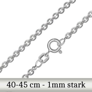 Silberne Erbskette lang 1 mm breit Sterling Echt Silber 925 in w&auml;hlbarer L&auml;nge