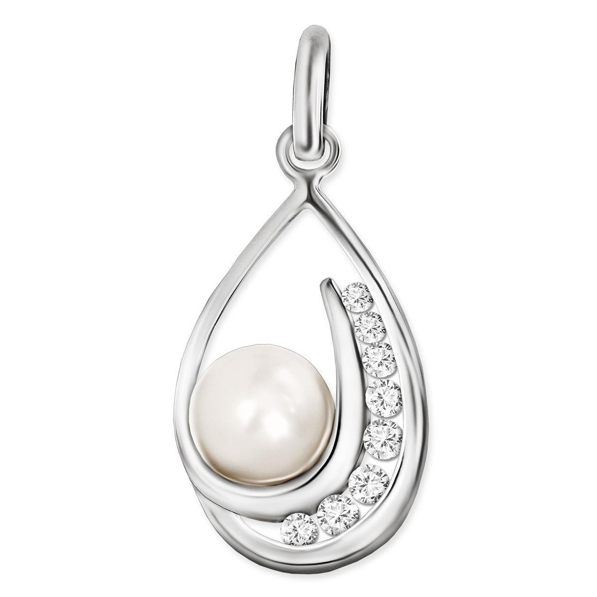 Silberner Perlenanhänger 10 x 17 mm mit Perle 5 mm Ø im tropfen rechte Seite viele Zirkonias STERLING SILBER 925 