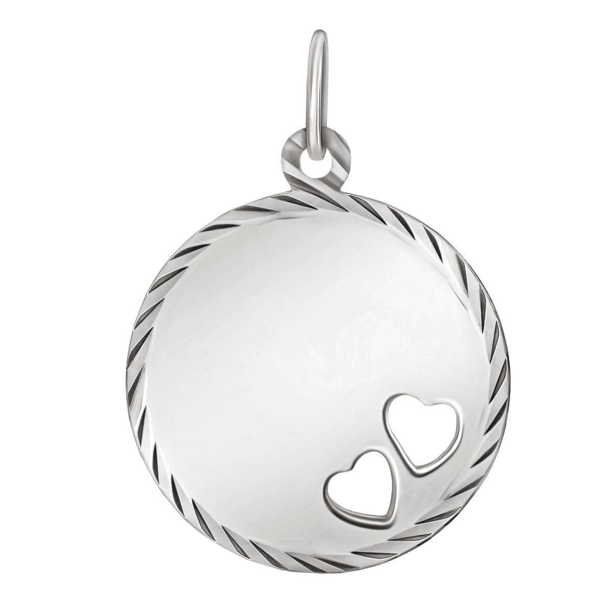 Silberner Anhänger Gravurplatte 16 mm Ø rand diamantiert mit HerzenE cht Silber 925 mit Gravur