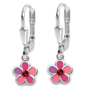 Silberne Ohrringe 25 mm mit Blume pink rosa lila und...