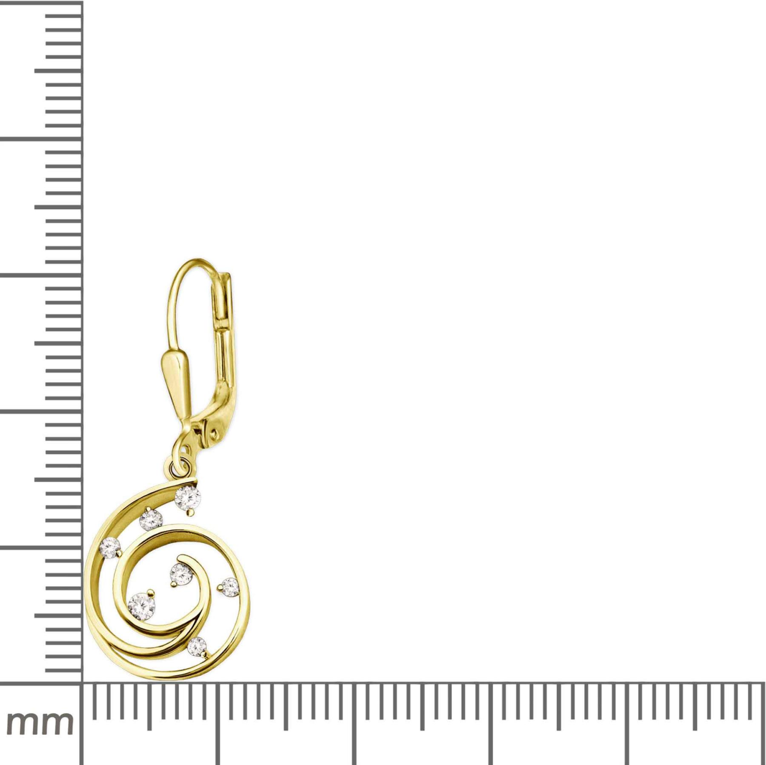 Goldene Ohrringe Kringel Spirale viele Zirkonias weiß Echt Silber 925
