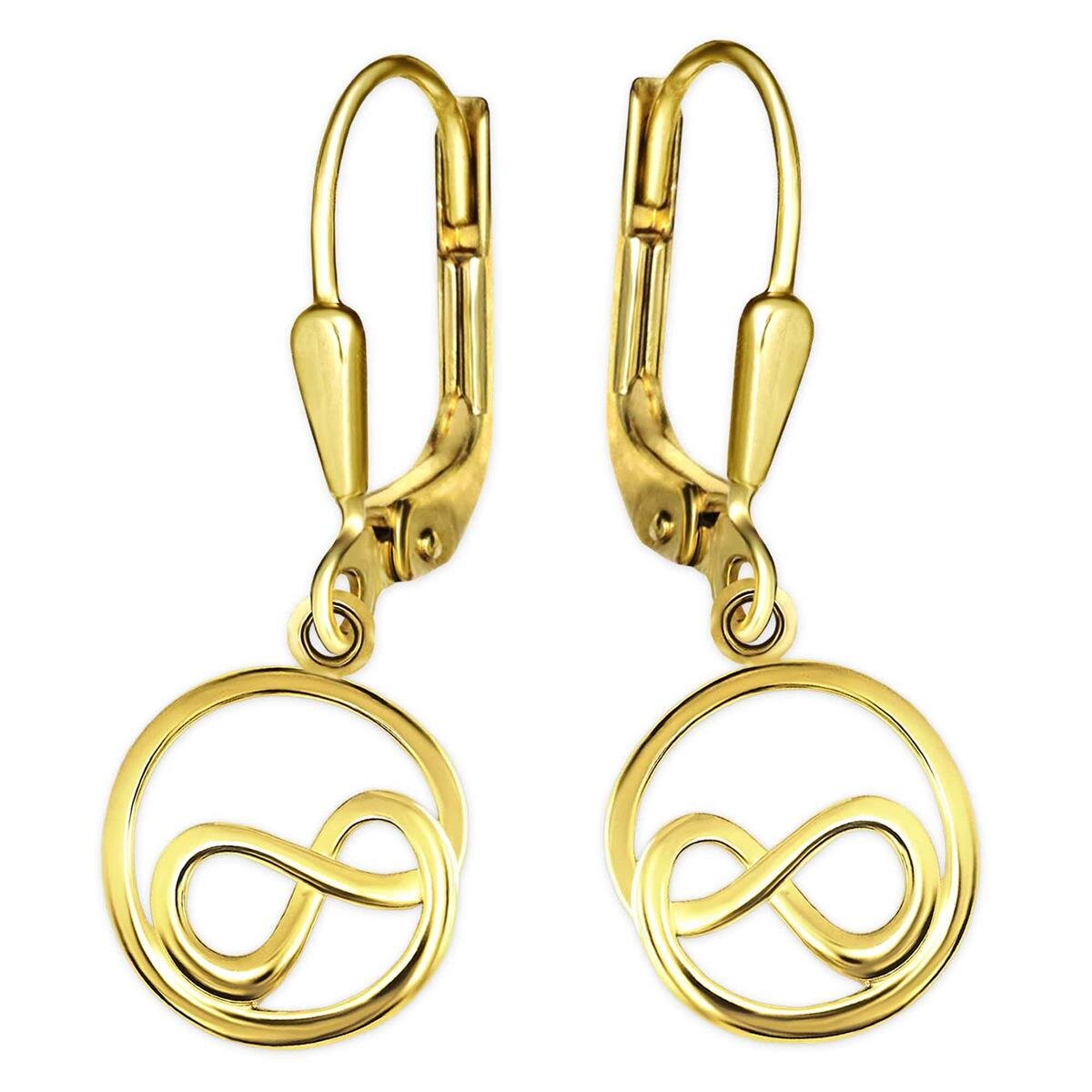 Goldene Ohrringe Unendlichkeit Knoten kreisf&ouml;rmig vergoldet Echt Silber 925