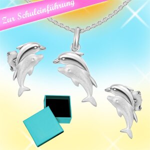 Kinderschmuckset Delfinpaar Anh&auml;nger + Ohrstecker + Erbsrkette 40 cm Sterling Silber 925