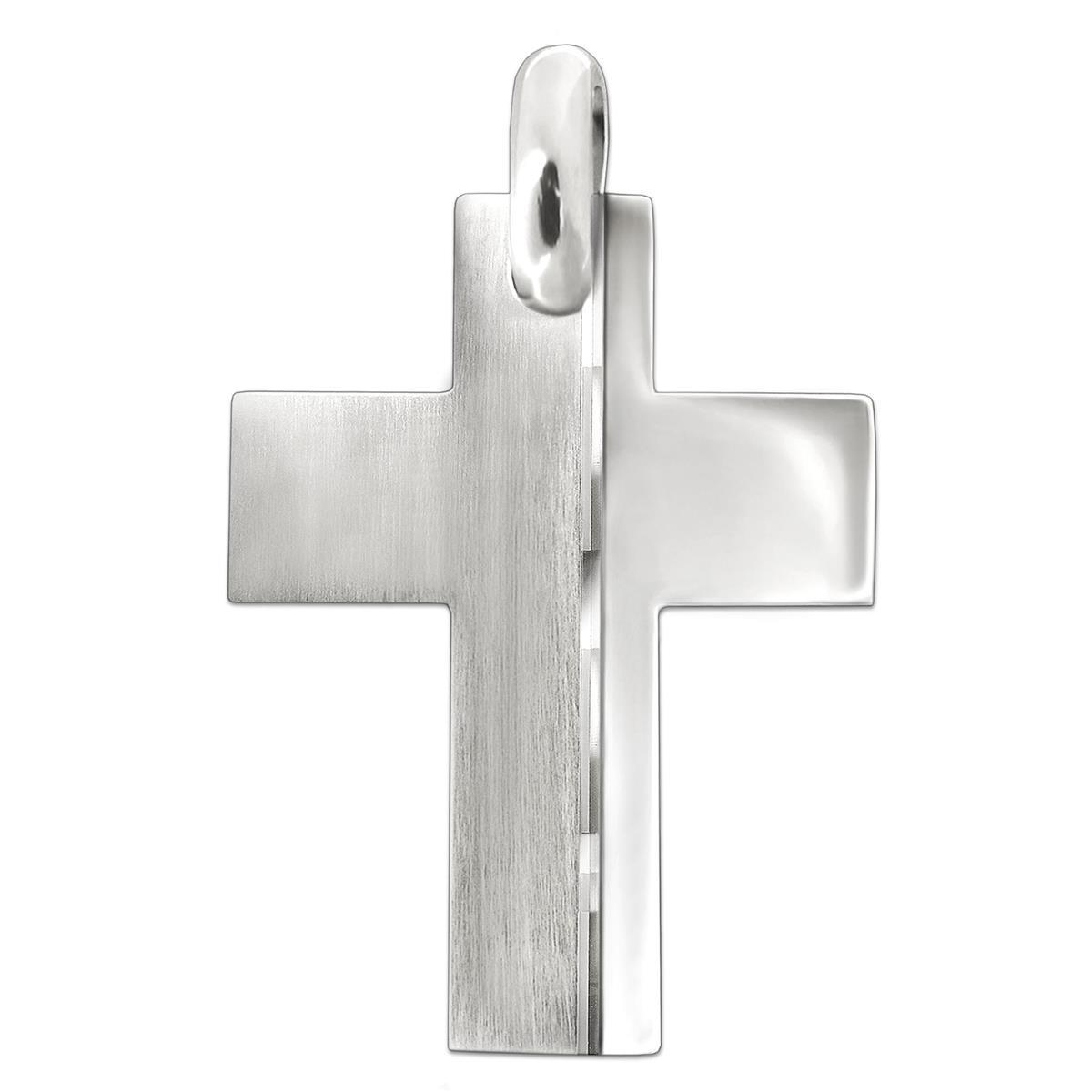 Silbernes Gravur Kreuz 34 mm, links matt, rechts glänzend mit Linie verziert Echt Silber 925