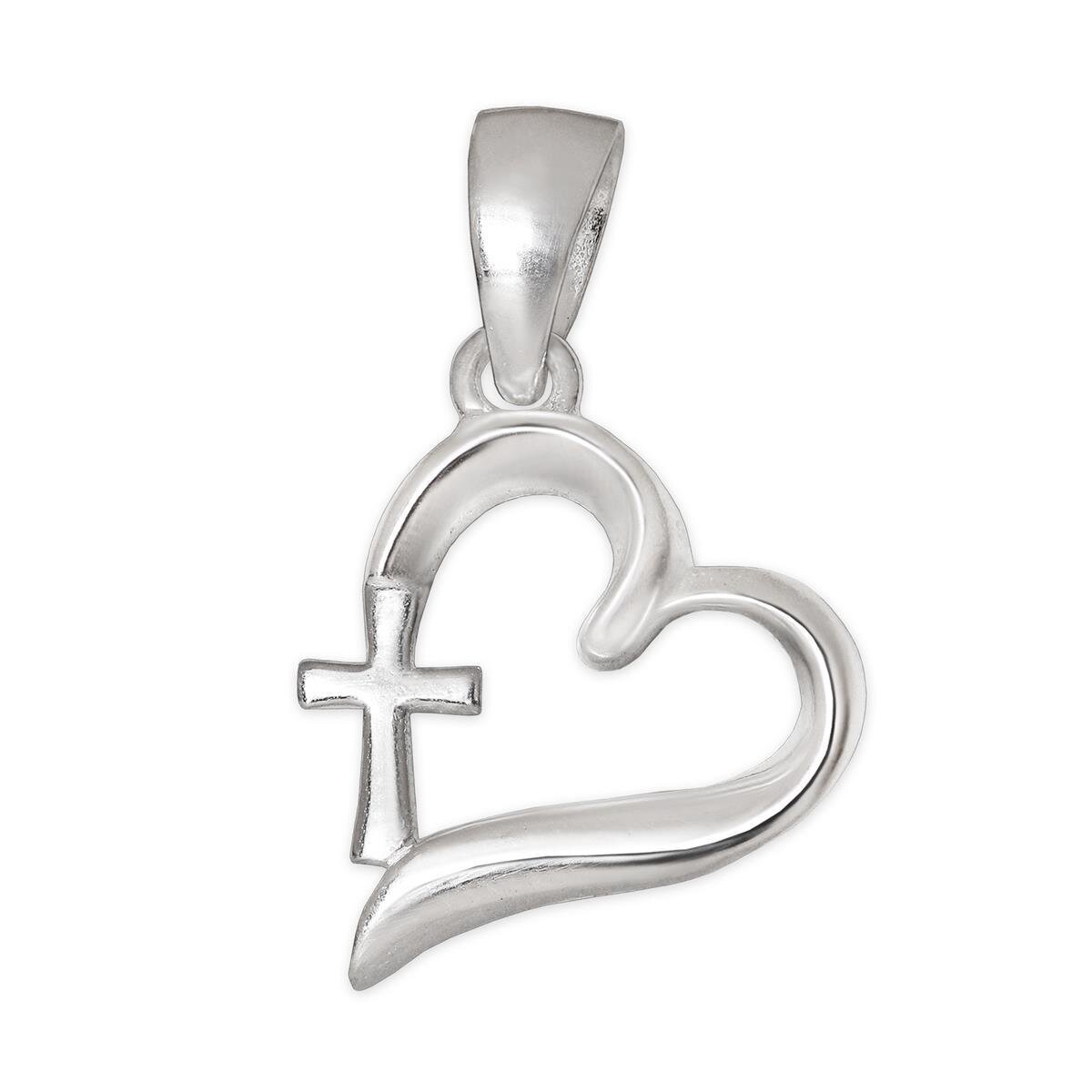 Kreuz im Herzanh&auml;nger 12 mm seitlich Herzform Echt Silber 925